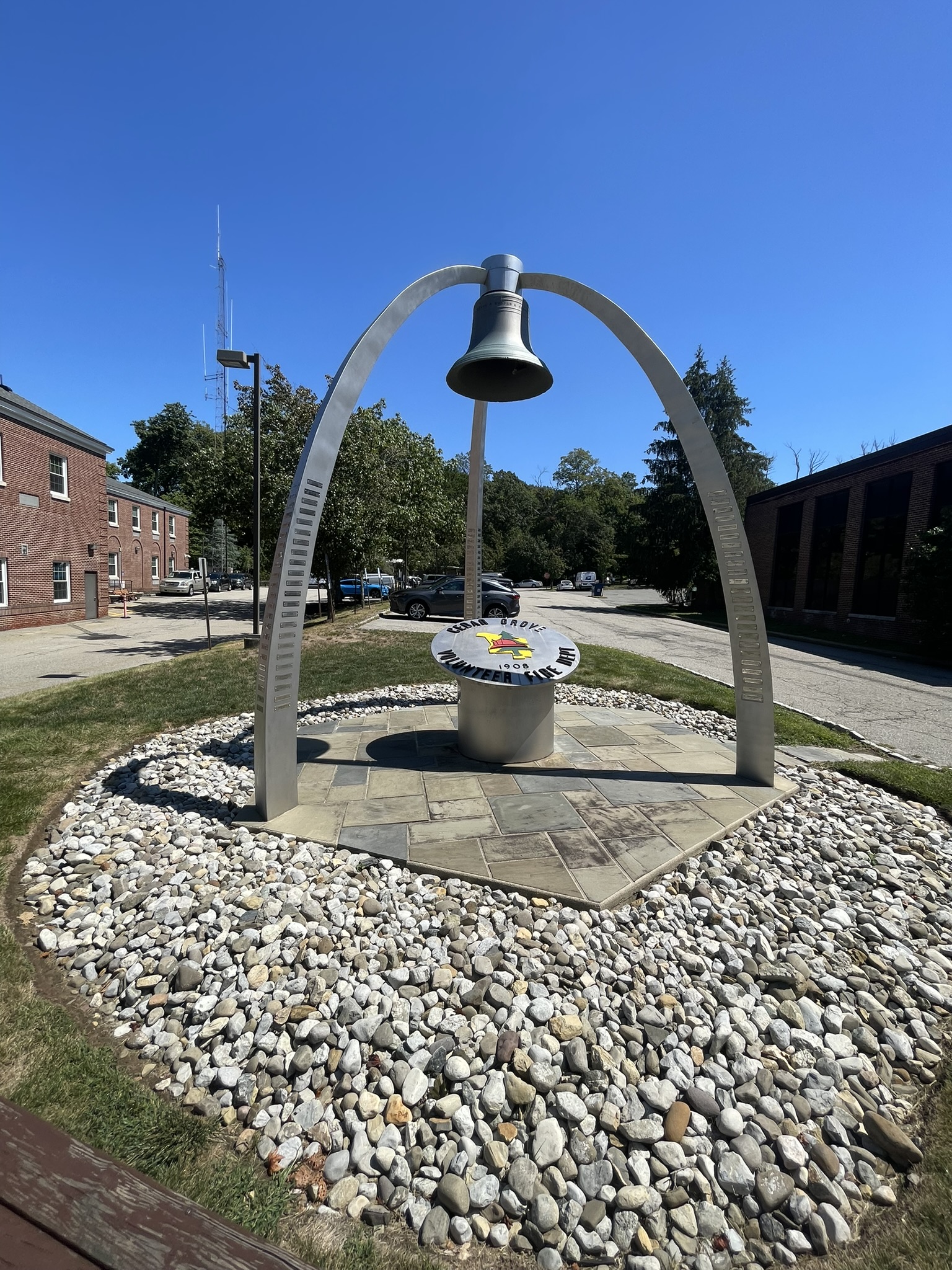 Cedar Grove Volunteer Fire Department memorial monument with arch