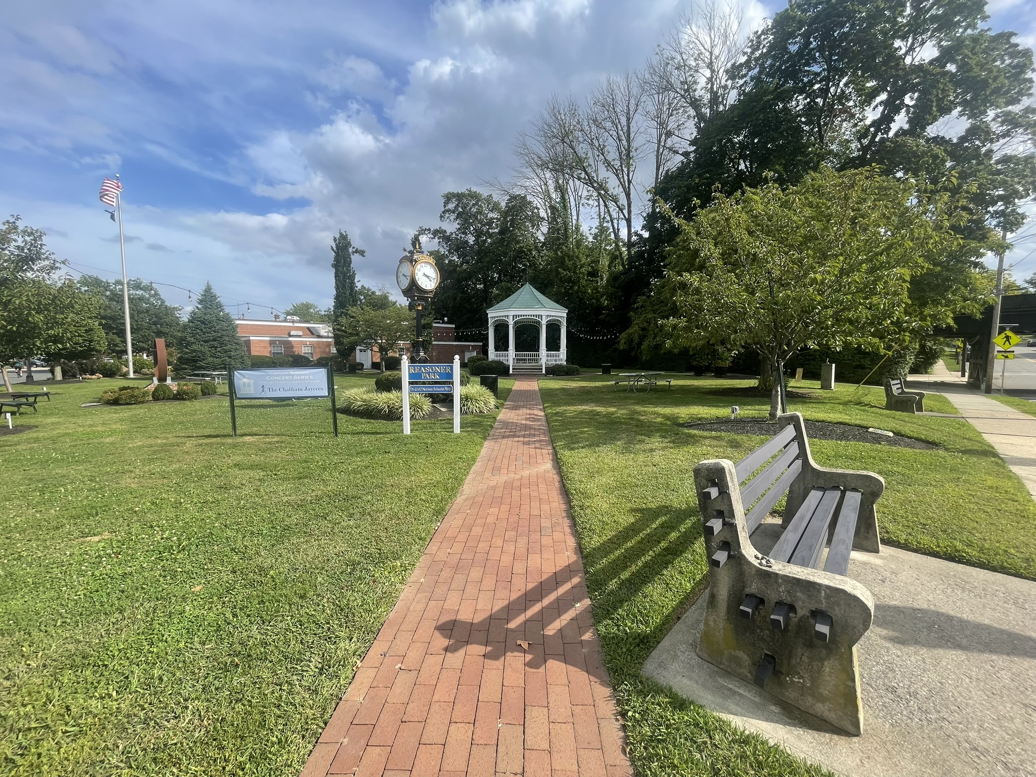 Chatham Town Hall with gazebo and park