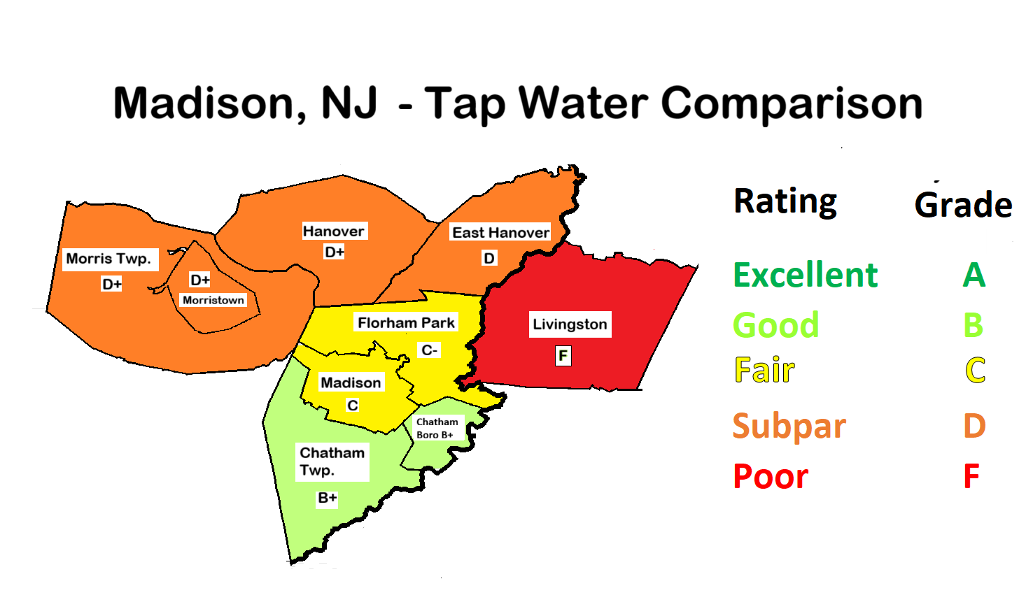 Madison NJ Area Water Quality Comparison Map