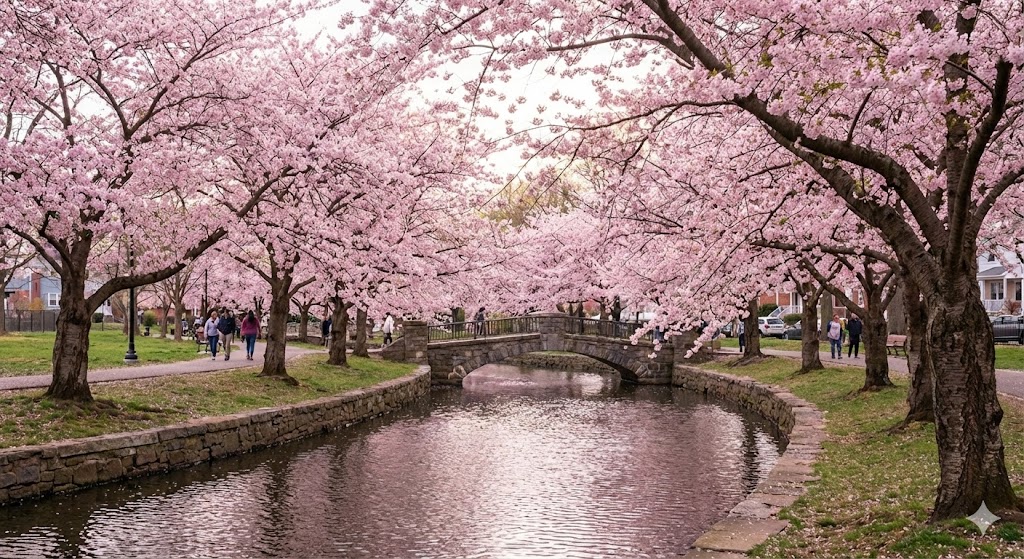 Branch Brook Park with cherry blossoms