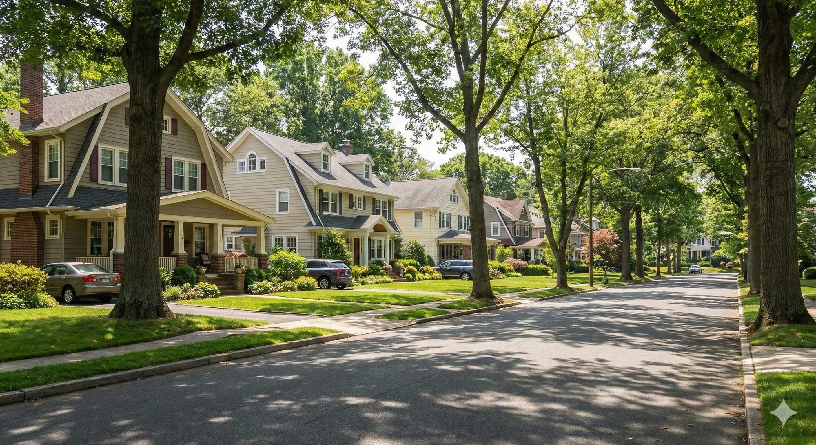 Tree-lined residential street in Cranford, NJ