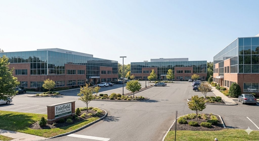 Suburban office and business district in Fairfield, NJ