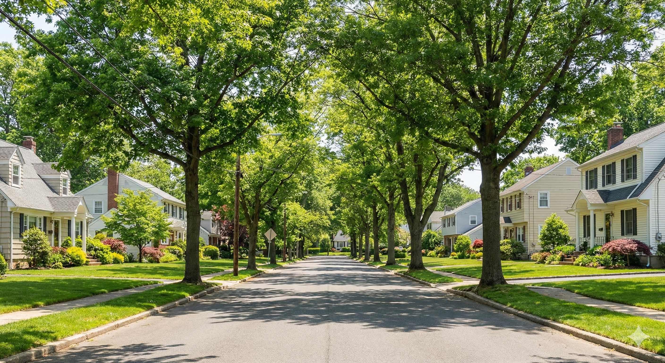 Tree-lined residential street in Fanwood, NJ