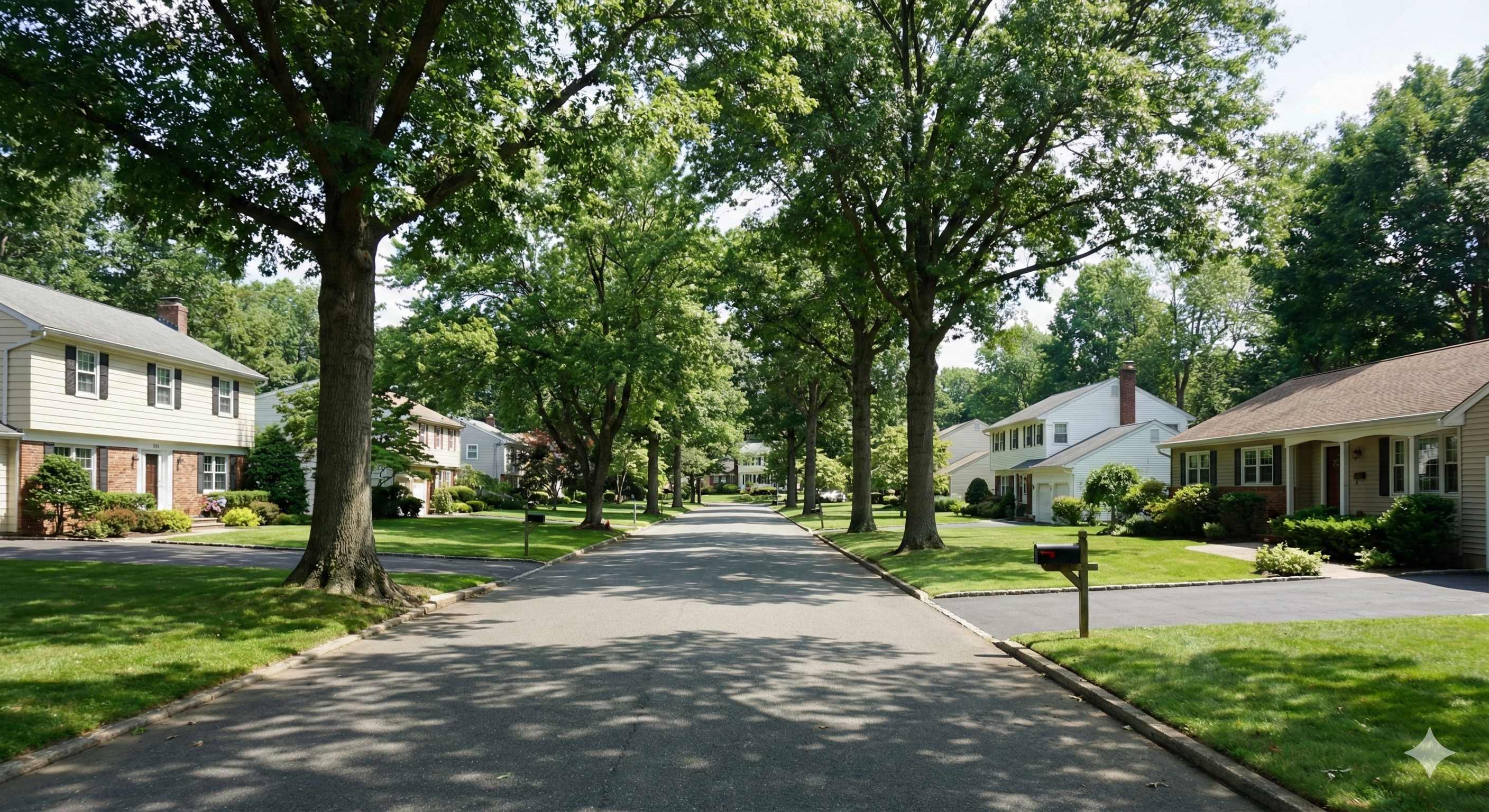 Scenic residential street in Scotch Plains, NJ