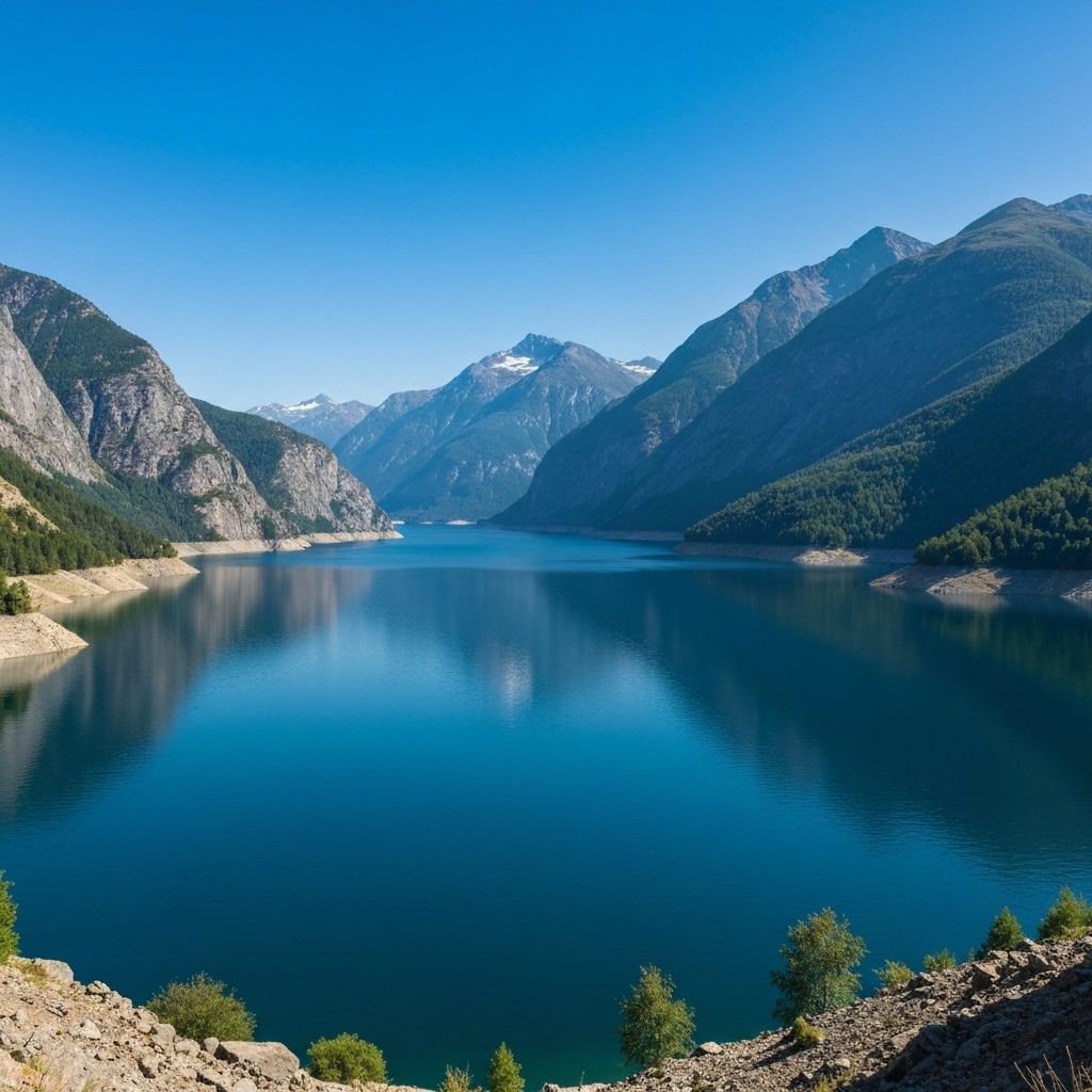 Water reservoir with mountains in background
